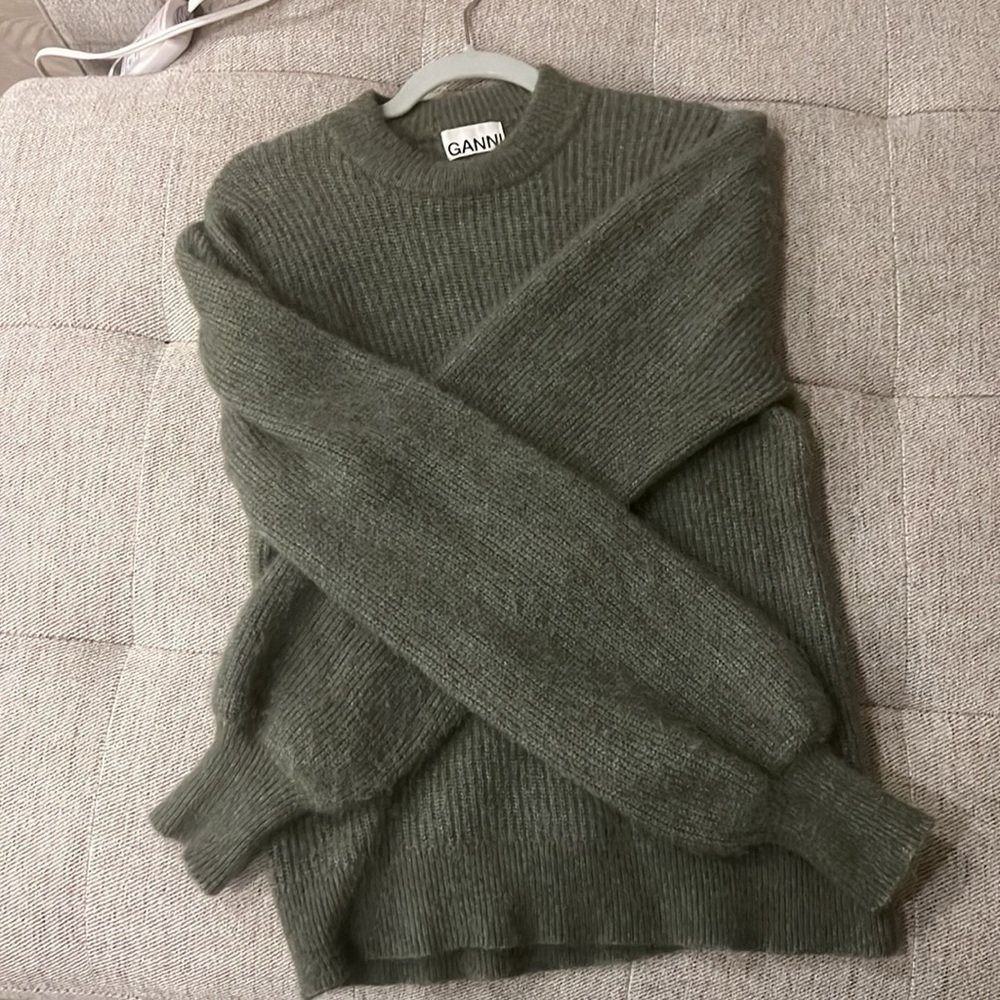 Ganni Green Crew Neck Sweater